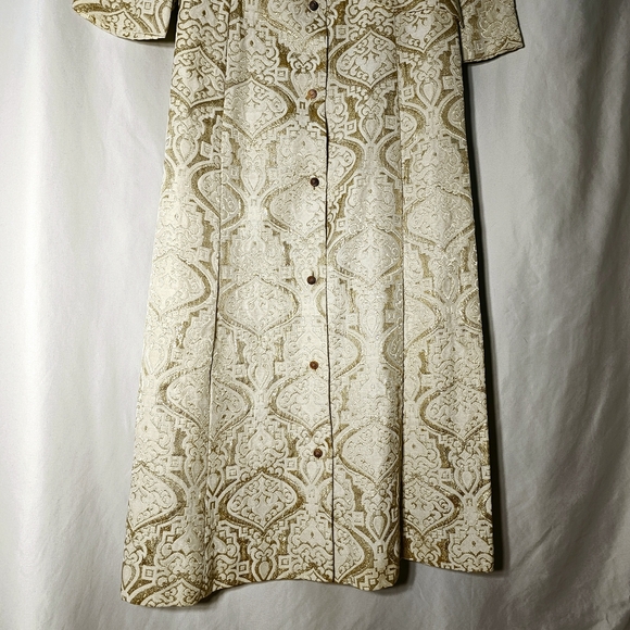 Vintage MCM Evelyn Pearson Lounging Robe Cover-up Cream w/Gold Metallic - Picture 4 of 11